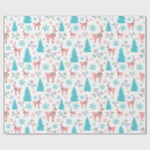 Pastel Roze en Blauw Rendier Wonderland Wit Cadeaupapier (Vlak)