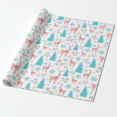 Pastel Roze en Blauw Rendier Wonderland Wit Cadeaupapier (Uitgerold)