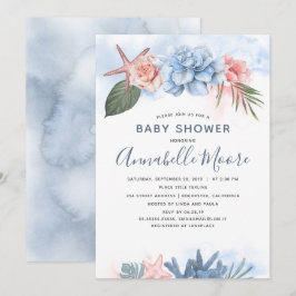 Pastel Roze en Blauw Strand Baby shower Kaart