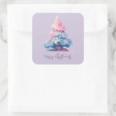 Pastel Roze en Blauw Swirly Wind Kerstboom Vierkante Sticker (Tas)
