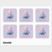 Pastel Roze en Blauw Swirly Wind Kerstboom Vierkante Sticker (Vel)