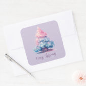 Pastel Roze en Blauw Swirly Wind Kerstboom Vierkante Sticker (Envelop)