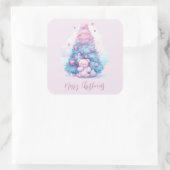 Pastel Roze en Blauw Teddybeer Kerstboom Vierkante Sticker (Tas)