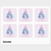 Pastel Roze en Blauw Teddybeer Kerstboom Vierkante Sticker (Vel)