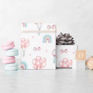 Pastel Roze en Blauwe Baby Shower Naadloos Patroon Cadeaupapier