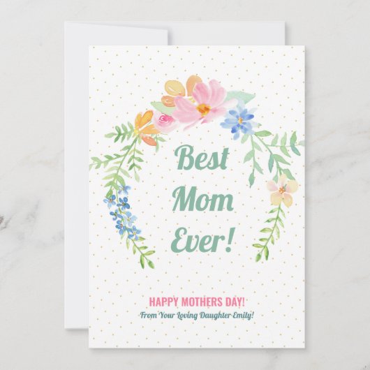 Pastel roze en blauwe bloemen krans feestdagenkaart (Voorkant)