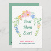 Pastel roze en blauwe bloemen krans feestdagenkaart (Voorkant / Achterkant)