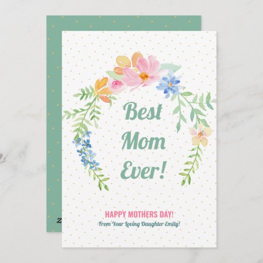 Pastel roze en blauwe bloemen krans feestdagenkaart (Voorkant / Achterkant)