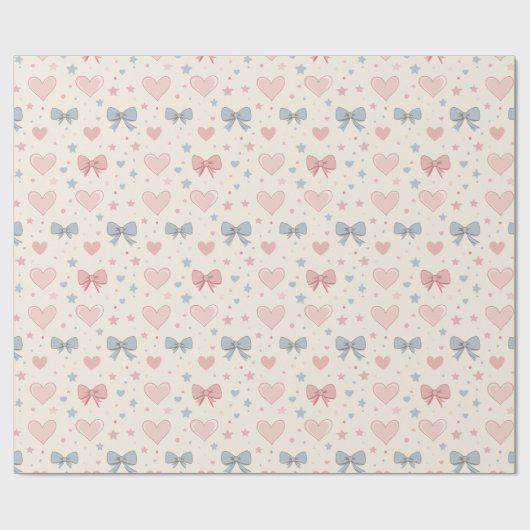 Pastel Roze en Blauwe Boog en Hart Patroon Cadeaupapier (Vlak)