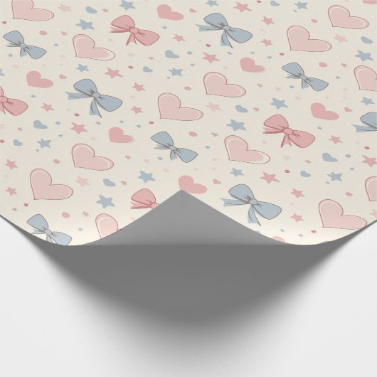 Pastel Roze en Blauwe Boog en Hart Patroon Cadeaupapier (Hoek)