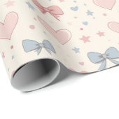 Pastel Roze en Blauwe Boog en Hart Patroon Cadeaupapier (Rol Hoek)