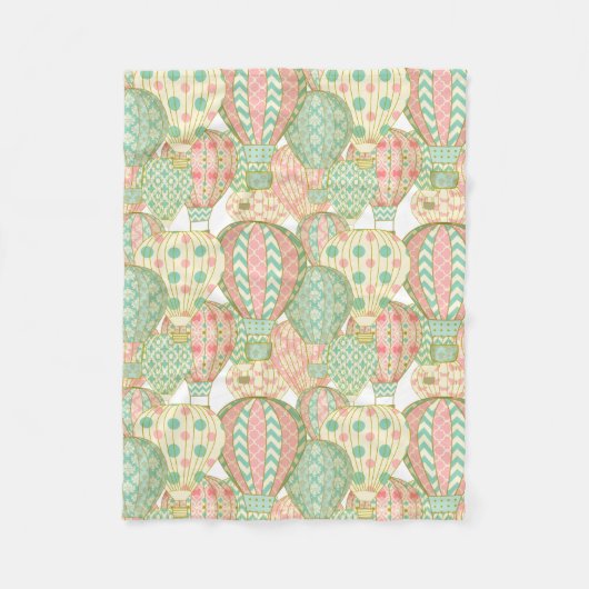 Pastel Roze en Blauwe Hete Luchtballonnen Patroon Fleece Deken (Voorkant)