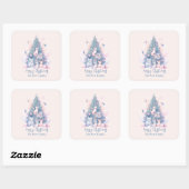 Pastel Roze en Blauwe Kat Familie Vrolijk Kerstfee Vierkante Sticker (Vel)