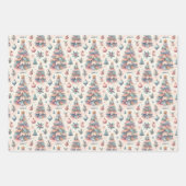 Pastel Roze en Blauwe Kerstbomen Versierd Inpakpapier Vel (Voorkant 3)