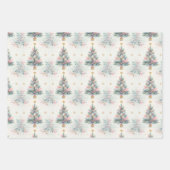 Pastel Roze en Blauwe Kerstbomen Versierd Inpakpapier Vel (Voorkant 2)