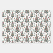 Pastel Roze en Blauwe Kerstbomen Versierd Inpakpapier Vel (Voorkant)