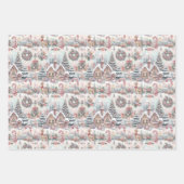 Pastel Roze en Blauwe Kersthuizen en Rendieren Inpakpapier Vel (Voorkant 2)