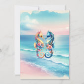 Pastel Roze en Blauwe Oceaan Uitzicht Bruiloft Kaart (Achterkant)