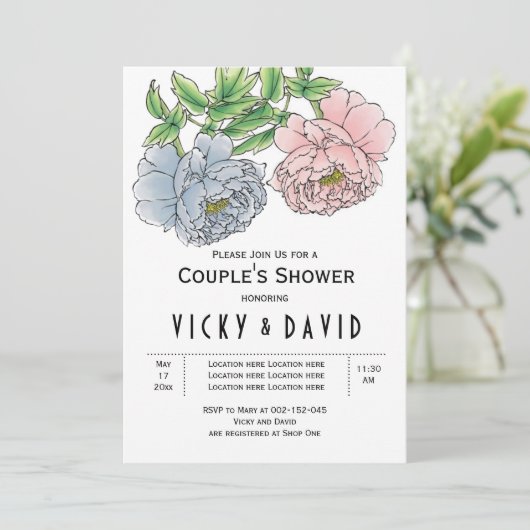 Pastel roze en blauwe pinda's bruiloft douches kaart (Staand voorkant)