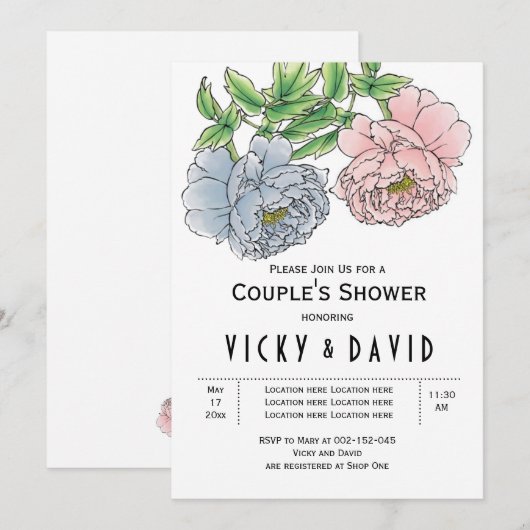 Pastel roze en blauwe pinda's bruiloft douches kaart (Voorkant / Achterkant)