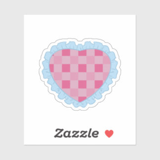 Pastel Roze en Blauwe Retro Gingham Hart Grafisch  Sticker