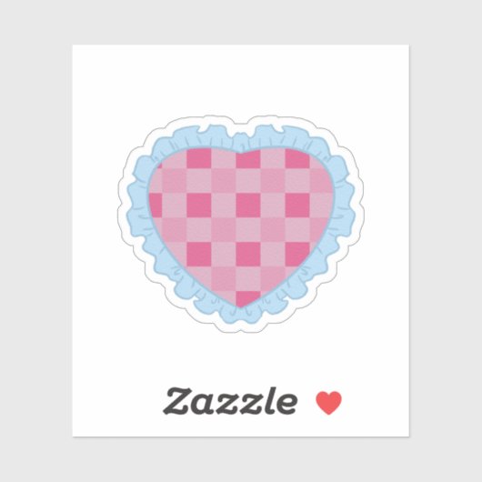 Pastel Roze en Blauwe Retro Gingham Hart Grafisch Sticker (Vel)
