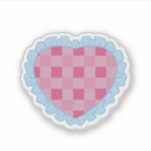 Pastel Roze en Blauwe Retro Gingham Hart Grafisch Sticker (Voorkant)