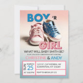 Pastel Roze en Blauwe Sneaker Gender Reveal Kaart (Voorkant)