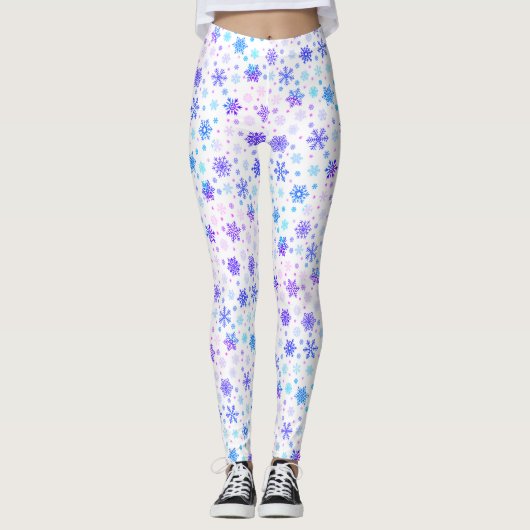 Pastel Roze en Blauwe Snowflakes Elegant White Leggings (Voorkant)