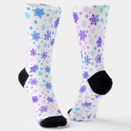 Pastel Roze en Blauwe Snowflakes Elegant White Sokken