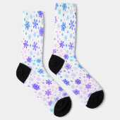 Pastel Roze en Blauwe Snowflakes Elegant White Sokken (Rechts)