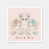 Pastel Roze en Blauwe Trouwpaarden Canvas Servet (Voorkant)