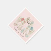 Pastel Roze en Blauwe Trouwpaarden Canvas Servet (Hoek)