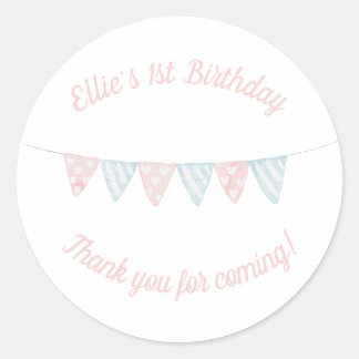 Pastel roze en blauwe verjaardagsbanner bedankt ronde sticker