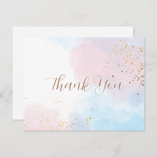 Pastel Roze en Blauwe Watercolor Trouw Bedankkaart (Voorkant / Achterkant)