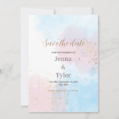 Pastel Roze en Blauwe Waterverf sparen de Datum Save The Date (Voorkant)