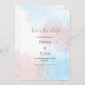 Pastel Roze en Blauwe Waterverf sparen de Datum Save The Date (Voorkant / Achterkant)