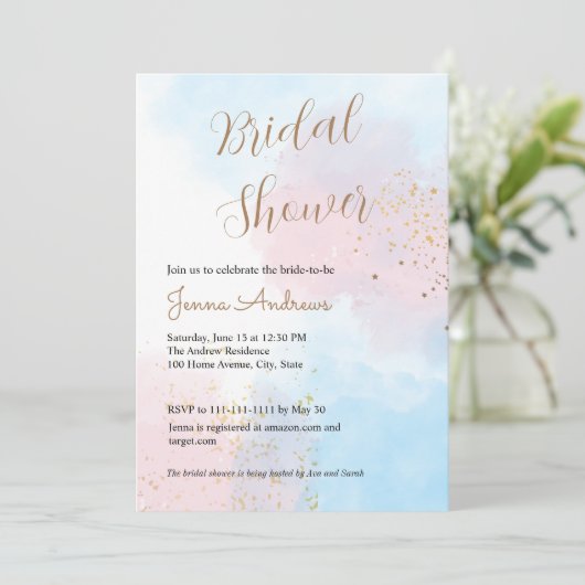 Pastel Roze en Blauwe Waterverf Vrijgezellenfeest Kaart (Staand voorkant)