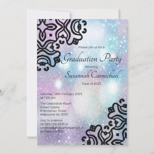 Pastel Roze en Blue Glitter Afstuderen Kaart (Voorkant)