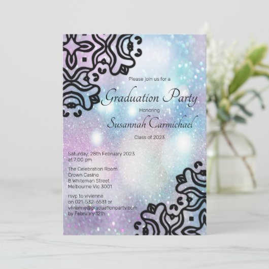 Pastel Roze en Blue Glitter Afstuderen Kaart (Staand voorkant)