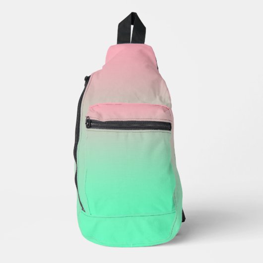 Pastel roze en bord groene gradiënt ombre sling bag (Voorkant)