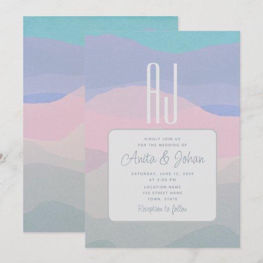 Pastel Roze en Dusty Blue Modern Wedding Kaart (Voorkant / Achterkant)