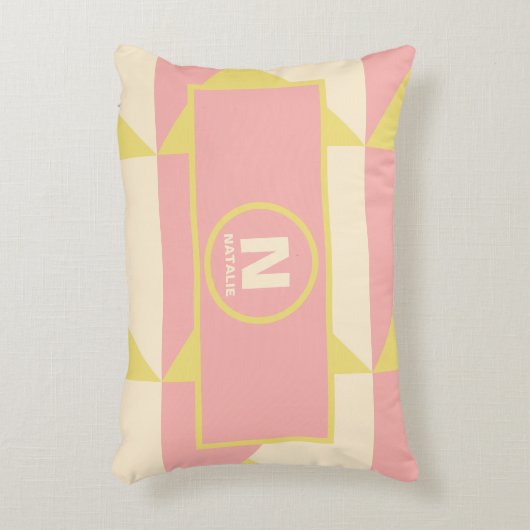 Pastel roze en gele vormen met monogramnaam accent kussen (Voorkant(Verticaal))