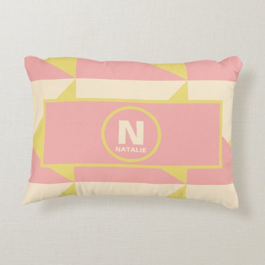 Pastel roze en gele vormen met monogramnaam accent kussen (Achterkant)