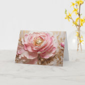 Pastel Roze en Gouden Pioen Bloem Kaart (Gele Bloem)