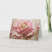 Pastel Roze en Gouden Pioen Bloem Kaart (Voorkant)
