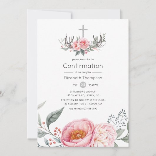 Pastel Roze en Gray Boho Floral Bevestiging Kaart (Voorkant)