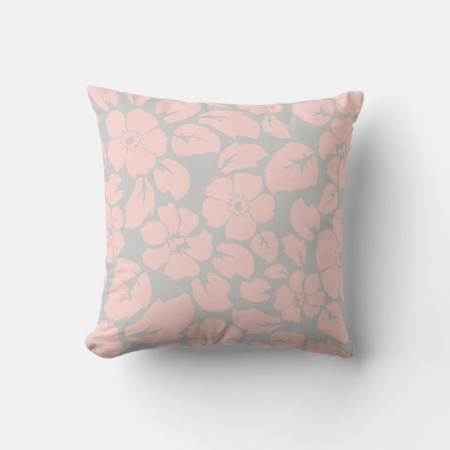 Pastel Roze en grijs bloempatroon Kussen (Voorkant)