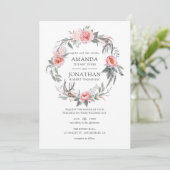 Pastel Roze en Grijs Boho Bloem Bruiloft Kaart (Staand voorkant)