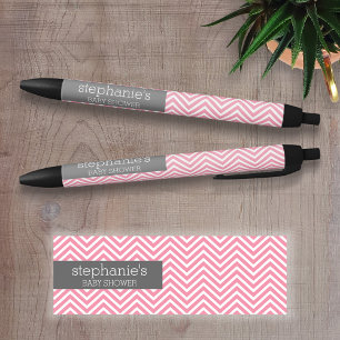 Pastel Roze en grijze Baby shower Collectie Zwarte Inkt Pen